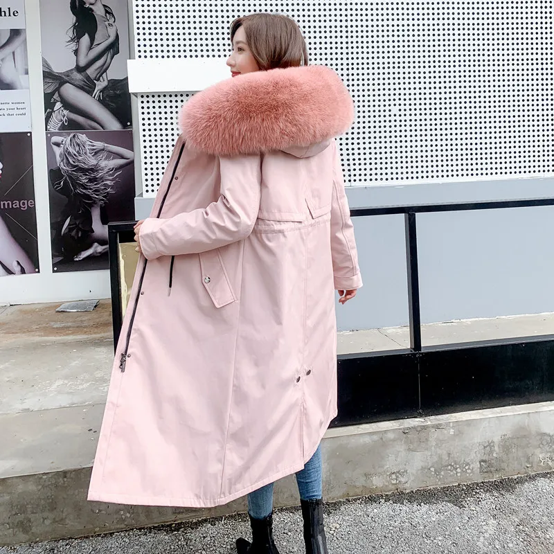 Plus Size Natural Fox Fur Woman Jacket Winter Real Fur Coat Thick Warm Detachable Fur Liner Long Genuine Fur Coat Women Parkas