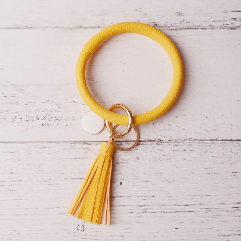 DZ0090 yellow Новинка года от Rainbery, модный многоцветный брелок для ключей из искусственной кожи, Круглый браслет на запястье, для женщин и девушек DZ0089 - Цвет: DZ0090 yellow