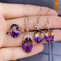 beautiful 10x14mm topaz amethyst ring pendant earrings set luxury fashion engagement jewelry for womens boutique jewelry
