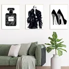 Картина на холсте с изображением девушек, серые духи, высокие каблуки, плакаты и принты, настенные картины для гостиной, домашний декор