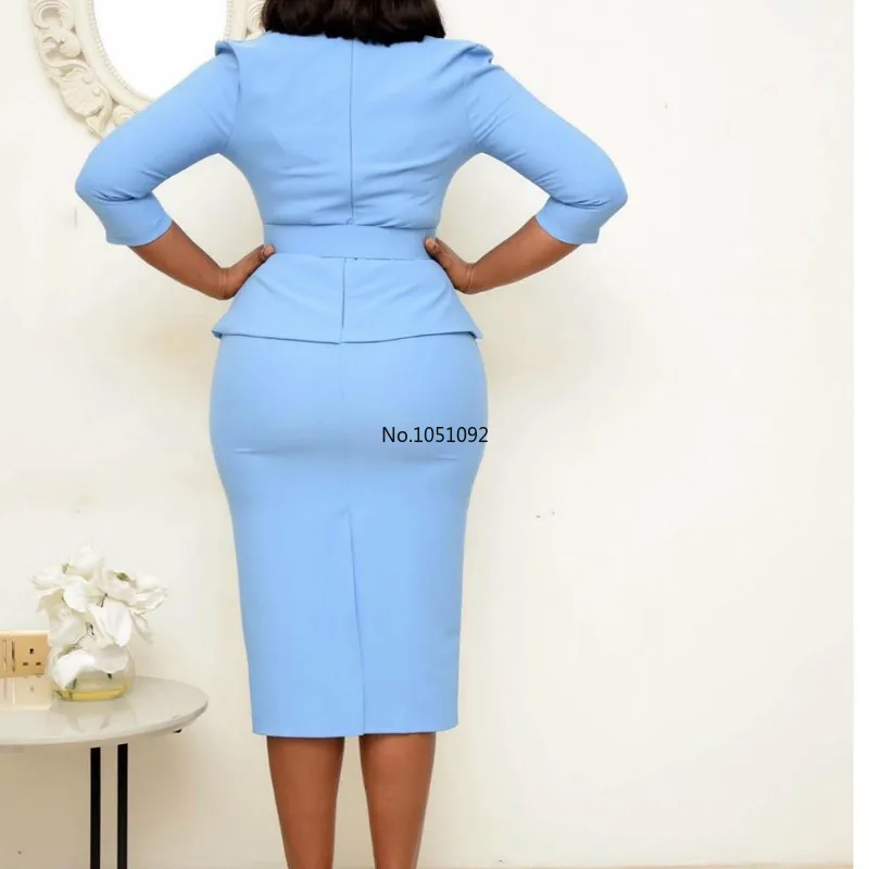 Элегантное женское платье до колена с v образным вырезом и длинным рукавом в