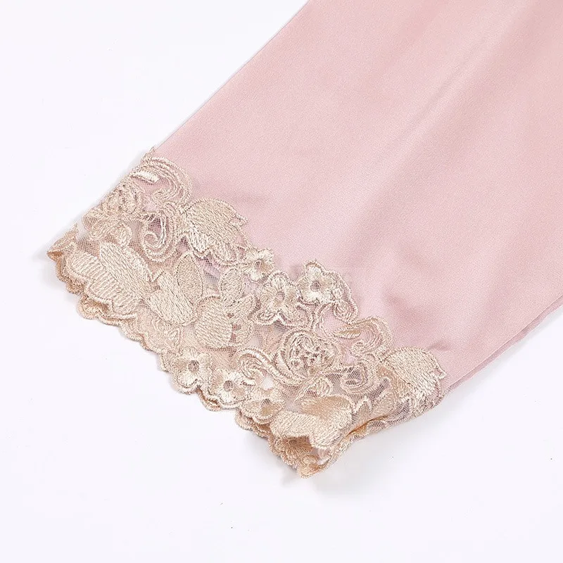 

Female Pajamas With Trousers Satin Sleepwear Lace Intimate Lingerie Summer Nightwear 5PCS Nighty&Robe Suit Lounge Home Wear