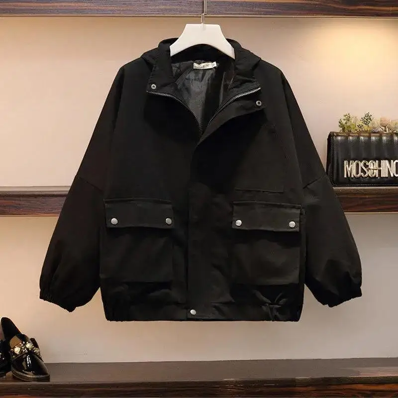 

2021 all-match tooling jacket female spring and autumn casual loose fashion hooded regular sleeve jacket jacket