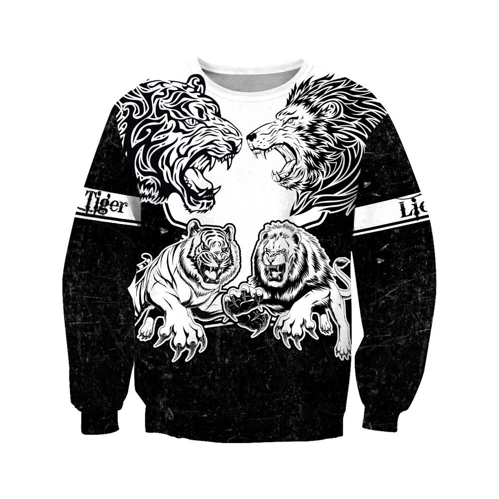 

Lion vs Tiger Warrior Tattoo 3D All Print Size XS-7XL Hoodie Man Women Harajuku Outwear Zipper Pullover Sweatshirt Casual Unisex