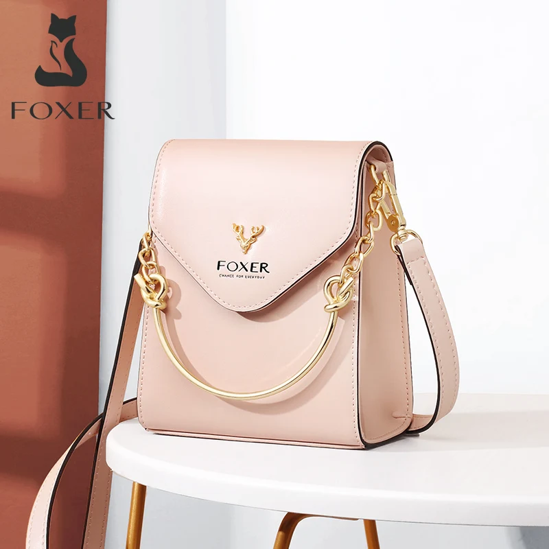 FOXER/модные женские вечерние сумки через плечо из яловичного спилка Стильная