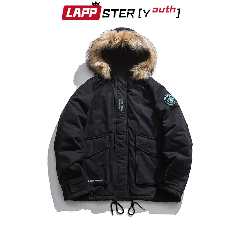 LAPPSTER-Молодежные мужские меховые куртки с капюшоном зимние пальто принтом 2022
