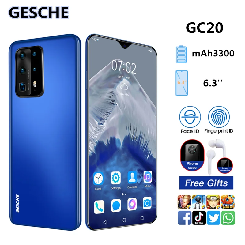 

GESCHE GC20 2GB+16GB AI Mode Triple Camera Smartphone 6.3" FHD+Waterdrop Screen Android 9.0 Face ID Cellura Helio P60 3300mAh