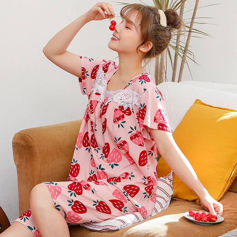 

SLPBELY Women Pajamas Set Homesuit Summer Lovely Sweet Lace Short Sleeve Female Student Pyjamas 2-Piece Homewear Set Sleepwear