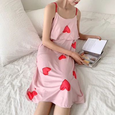 Nightgown Летняя хлопковая ночная рубашка, Женская длинная сексуальная ночная рубашка с цветочным рисунком и v-образным вырезом, Повседневная Ночная рубашка XXL - Цвет: Nightgown