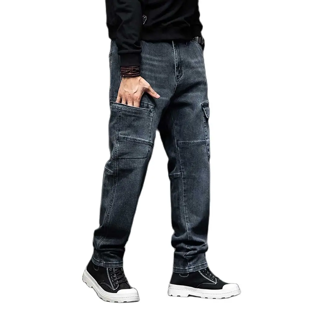 New Fashion Cargo Jeans Pants Men Casual Denim Pants Loose Baggy Plus Size Trousers Streetwear Hiphop Harem Jeans Men Clothing