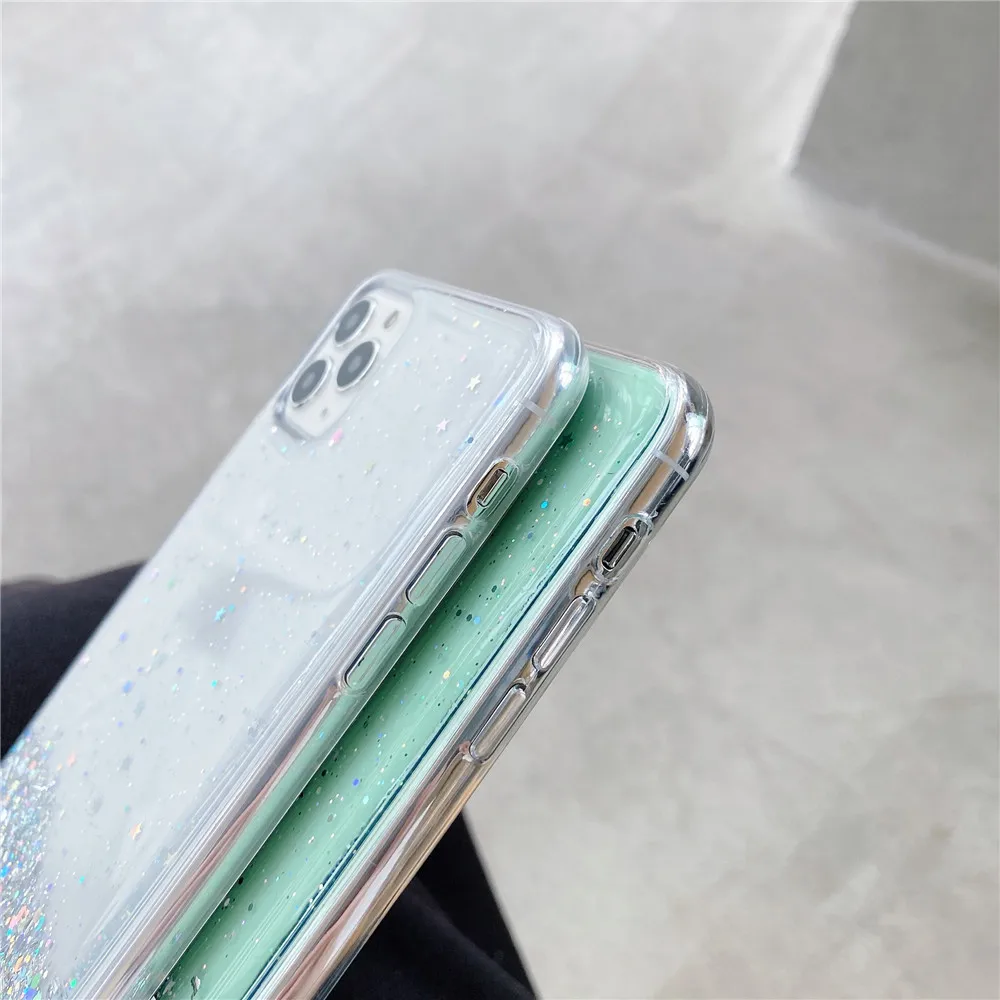Glitter Phone Case For iPhone SE 2020 11Pro Xs MAX XR X 7 8 Plus Luxury Star Bling Glow Color Transparent Shockproof Epoxy Cover |