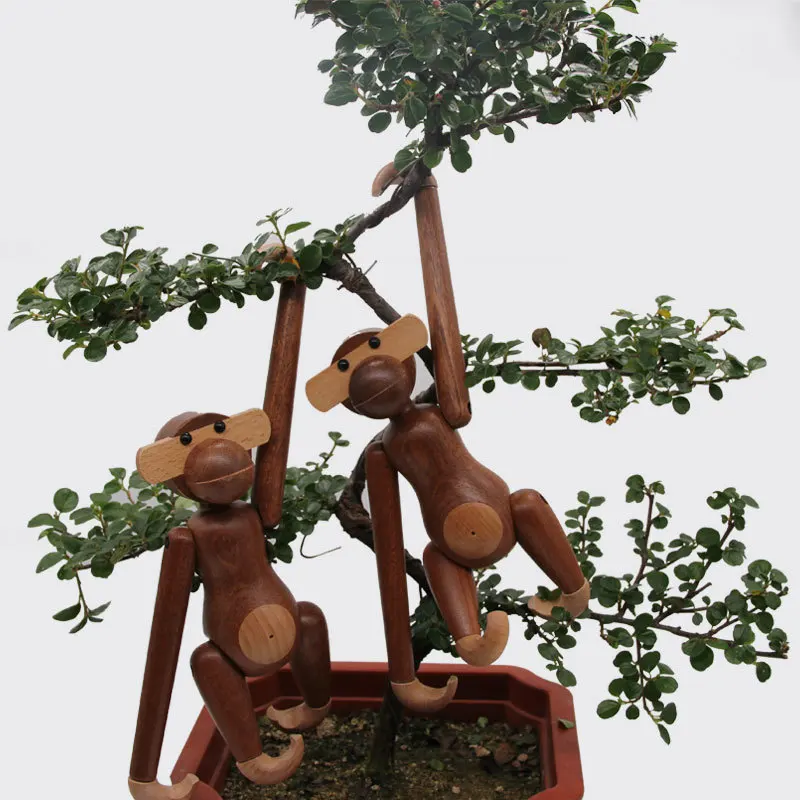 Figura de mono de madera colgante para decoraci&oacute;n del hogar, artesan&iacute;a de Animal tallado en madera n&oacute;rdica, accesorios para el hogar, sala de estar-3