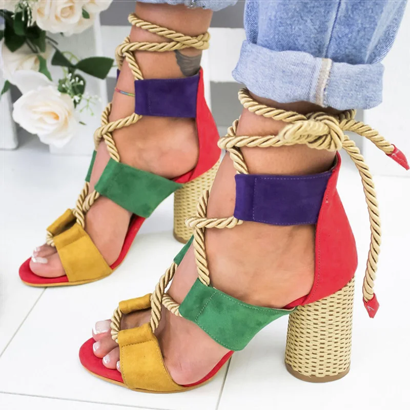 

Women Sandals 2020 Women Heels Shoes for Gladiator Sandals Women High Heels Summer Shoes Woman Lace Up Peep Toe Chaussures Femme