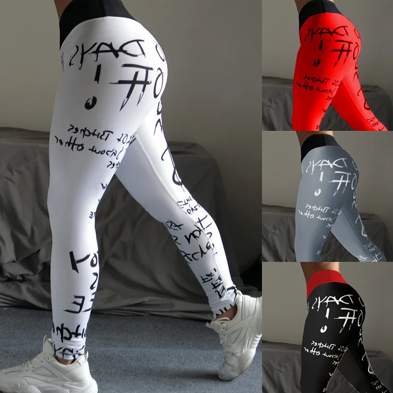 

Pantalones de Yoga deportivos para mujer, mallas de cintura alta con realce en forma de cara sonriente, para correr, Fitness