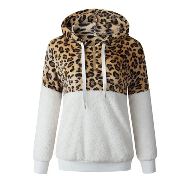 Fall Hoodies Women Leopard Print Zipper 