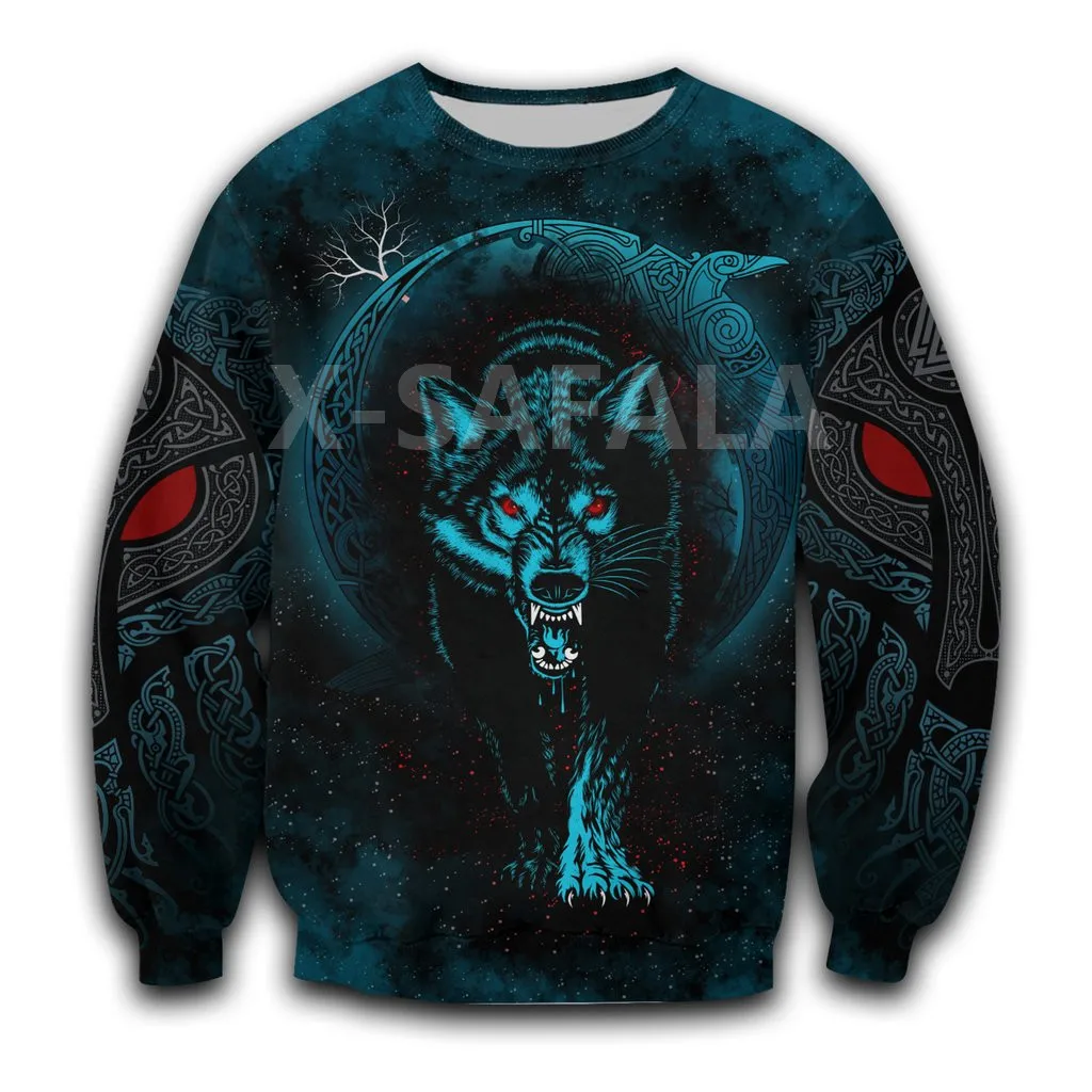 

X-Safala Viking Tattoo Wolf 3D All Printed Hoodie Man Women Harajuku Outwear Zipper Pullover Sweatshirt Casual Jacket