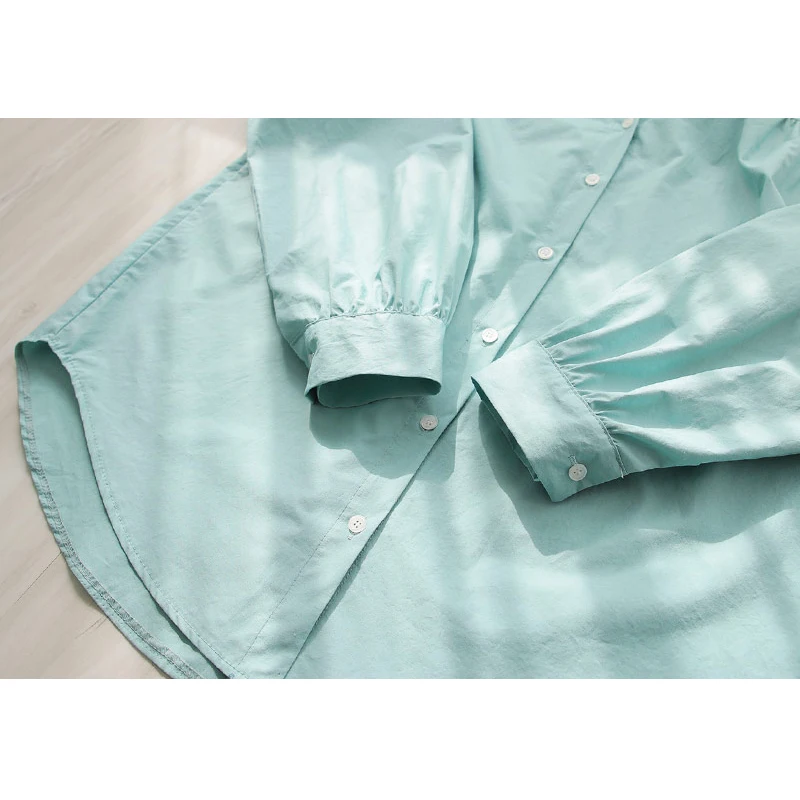 

Plus size 5XL Spring Autumn Women Chiffon Shirts Long Sleeve Ruched Solid Color Women Casual Stand Collar Women Tops T14407X