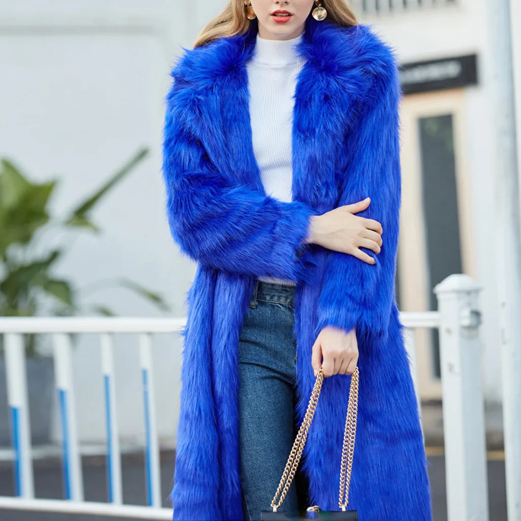 Ladies Faux Fur Wool Lamb Long Coat Fashion Women Outwear Long Sleeves Warm Coat Plush Jacket Long Overcoat Solid Plus Size