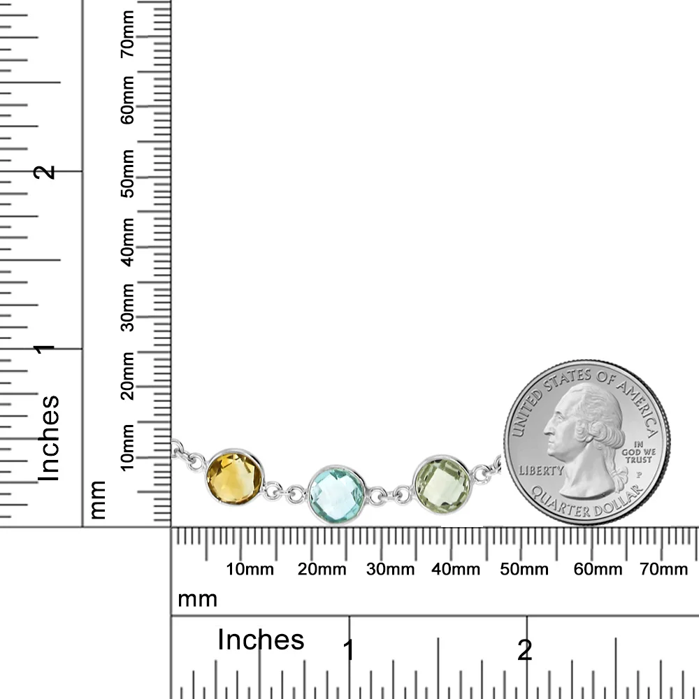 GemStoneKing 43,00 Ct шахматная доска круглая 8 мм подлинный аметист, голубой топаз и цитрин мульти-драгоценный камень 925 пробы Серебряное Ожерелье