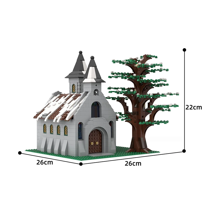 

1154 PCS MOC City Street Scene Winter Church Tree Architecture Building Blocks Modular Construction Block Model