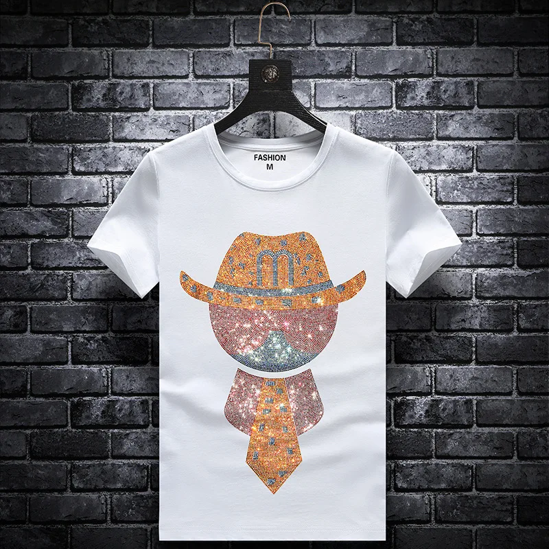 

2021 Summer Buddha Rhinestones T Shirts Men Short Sleeve Fashion Man Streetwear O Neck Mercerized Cotton Tshirts Plus Size 7XL