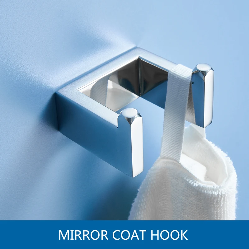 Fapully 304 Stainless Steel 4pcs/Kit Brushed Wall Mount Towel Bar Cloth Hook Paper Holder Bathroom Accessories Sets Hardware - Цвет: Mirror Coat Hook