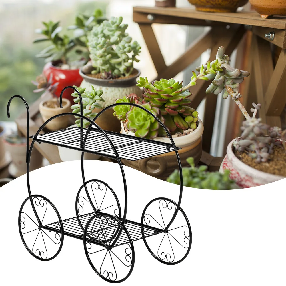 

Artisasset Paint With Handle Cart Shape 2 Layer Plant Stand Black-98903274