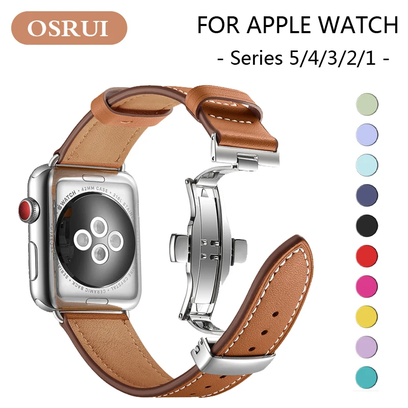 Кожаный ремешок для Apple watch band 4 44 мм 40 мм correa iwatch 5 4 3 2 ремешок 42 мм 38 мм Пряжка бабочка Apple watch 4 аксессуары