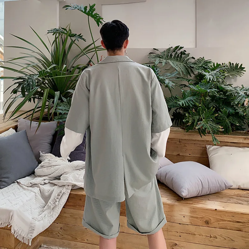 

IEFB Spring Summer Korean Style Olive Green Temperament Fashionable Casual Short Sleeve Suit Shorts Men's Two Pieces Set 9Y6414