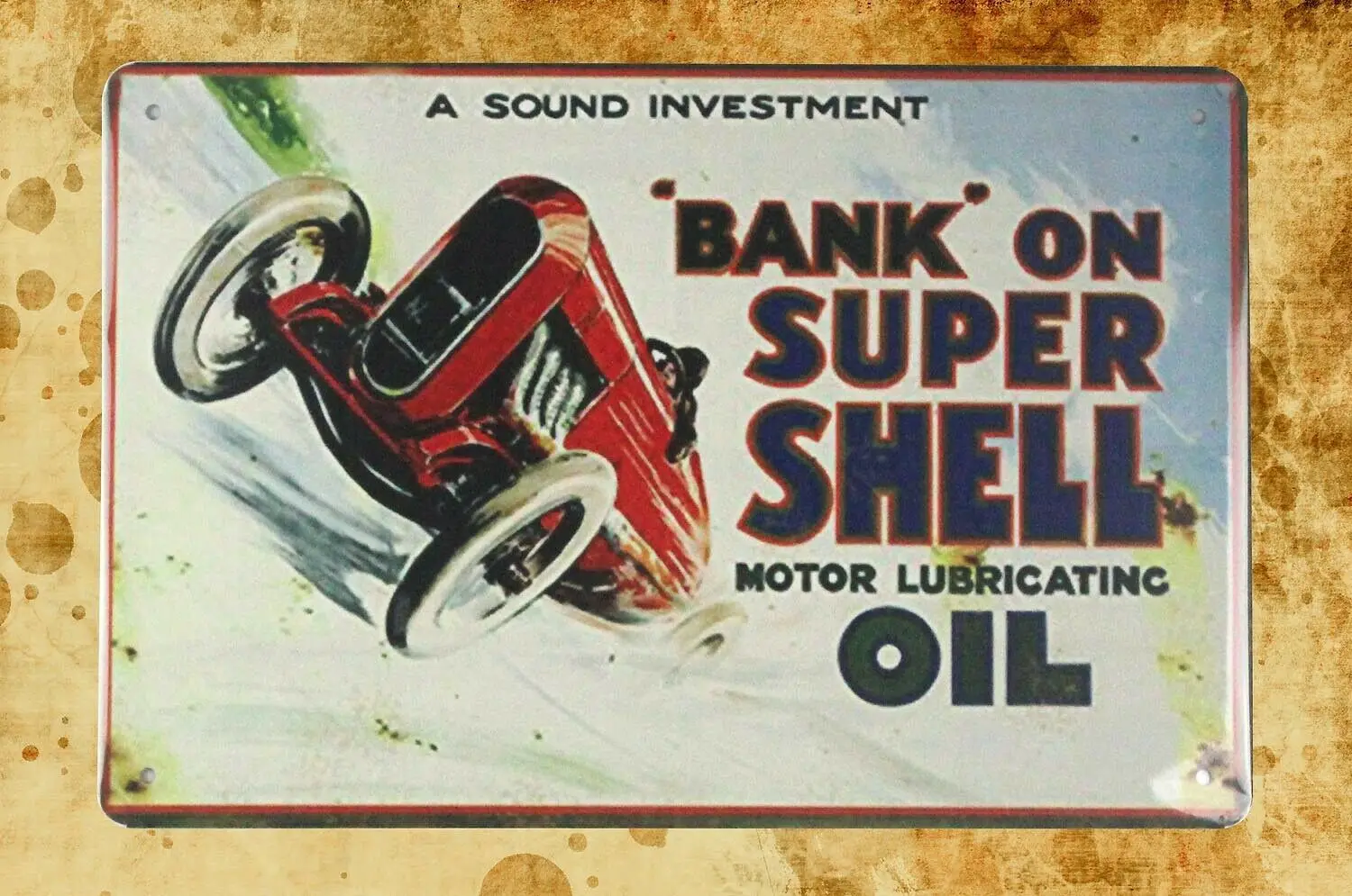 

investment Bank super shell motor lubricating Oil tin sign interior