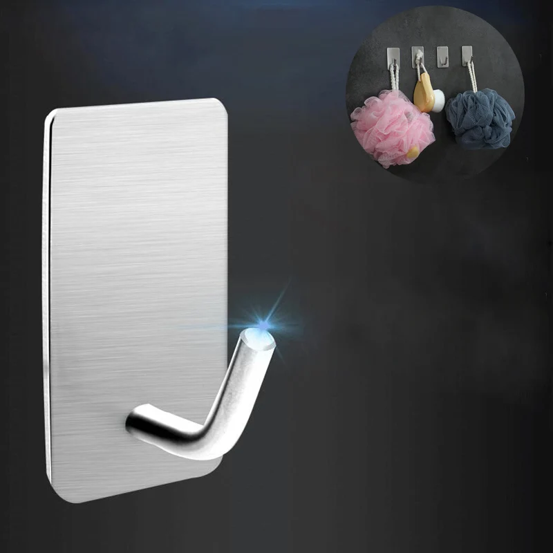 

1PCS Stainless Steel Wall Hook Self Adhesive Sticky Kitchen Home Bathroom Hanger Storage Hanging Holder Waterproof Towel Rack