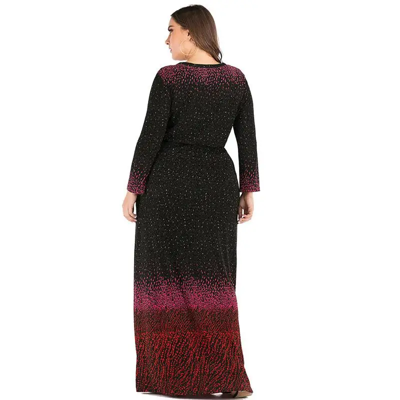 Блестящее платье-макси в горошек модель 4XL/5XL Женское зимнее платье элегантное