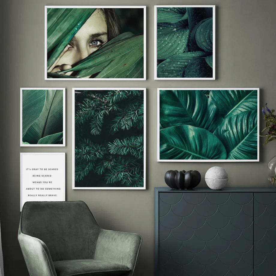 

Big Fresh Green Leaves Girl Quotes Wall Art Canvas Painting Nordic Posters And Prints Wall Pictures For Living Room Home Decor