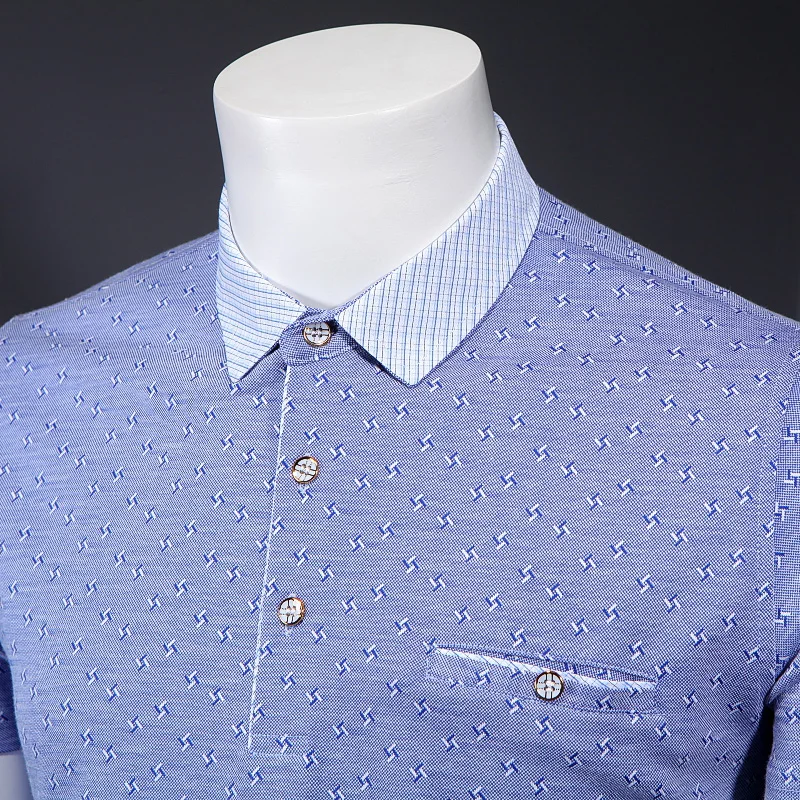 

High Quality News Men's T- Shirt Loose Turn-down Collar Tee Shirt Short Sleeve Summer Gentlema Clothing #8790
