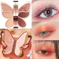 waterproof butterfly eyeshadow palette long lasting pearl sequins glitter matte earth color eyeshadow pallete makeup 6 color