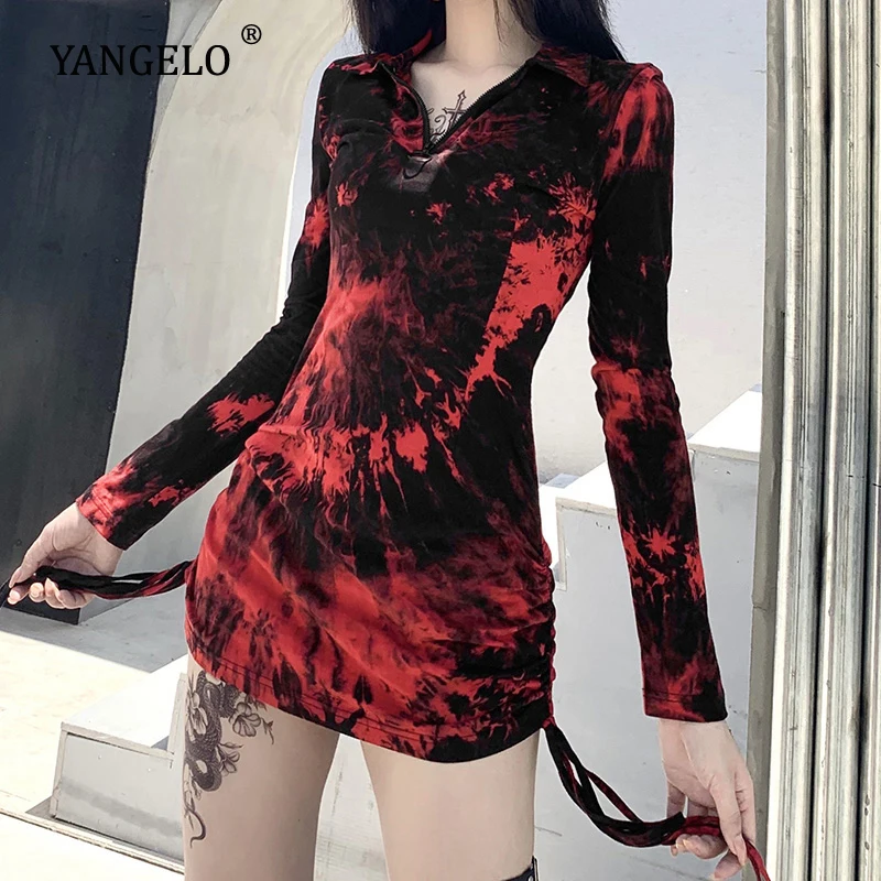 Yangelo Красное Облегающее мини платье с принтом в виде галстука красителя готика