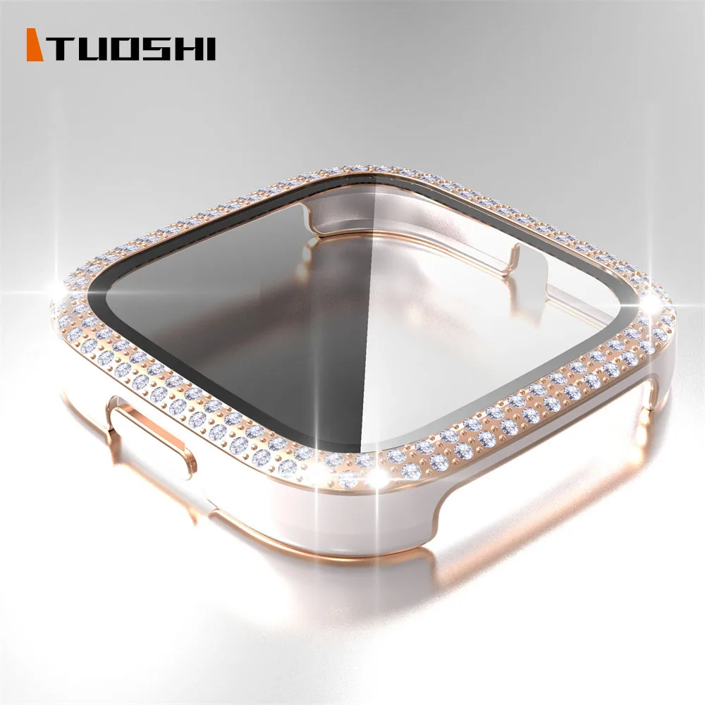Bling Diamond Case for Fitbit Versa 2 Band Cover Waterproof Watch Shell Screen Protector for Fitbit Versa2 Case + Tempered Film