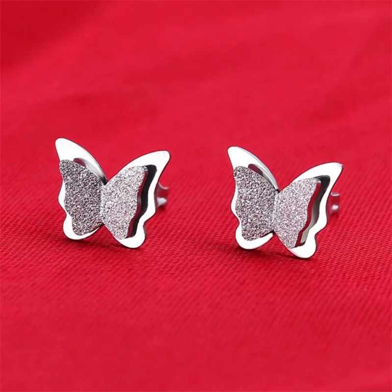Silver Earrings Yiustar, серьги из нержавеющей стали, Бабочка, женские серьги, Бабочка, клипсы, серьги, модные ювелирные изделия, милые гвоздики, mujer moda - Окраска металла: Silver Earrings