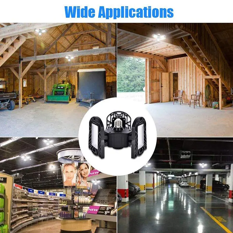Светодиодная гаражная лампа 80 Вт деформируемая потолочная 6000 лм E26 подвальная с 3