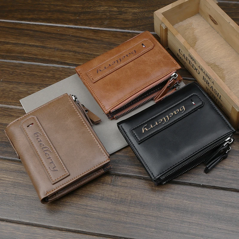 Мужской короткий кошелек на молнии многофункциональный бумажник большой