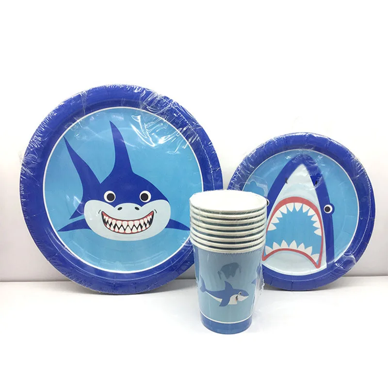 Принадлежности для вечерние с синей акулой стандартная тарелка детей Детский
