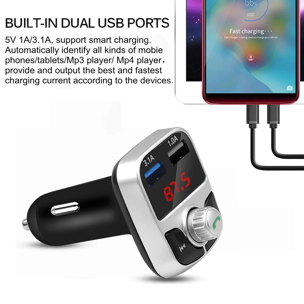 Новинка 3.1A двойной USB AUX комплект беспроводной связи Bluetooth для автомобиля Handsfree Phone