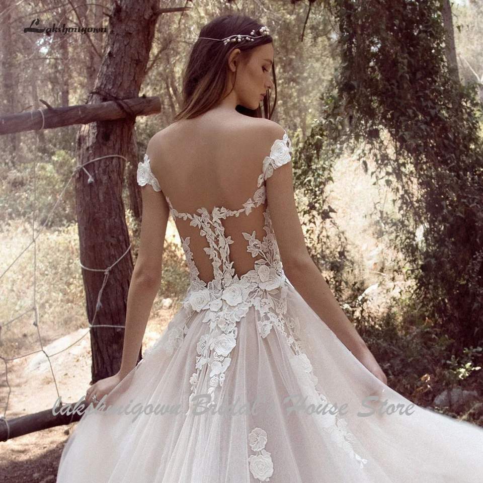 Lakshmigown ТРАПЕЦИЕВИДНОЕ платье принцессы, невесты Robe Mariee Boho Свадебные платья 3D Цветы Mariage Длинные свадебные халаты с длинным шлейфом