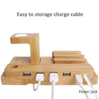 4 usb charger station phone holder stand for xiaomi charging docking station bamboo charger for iphone ipad apple watch samsung