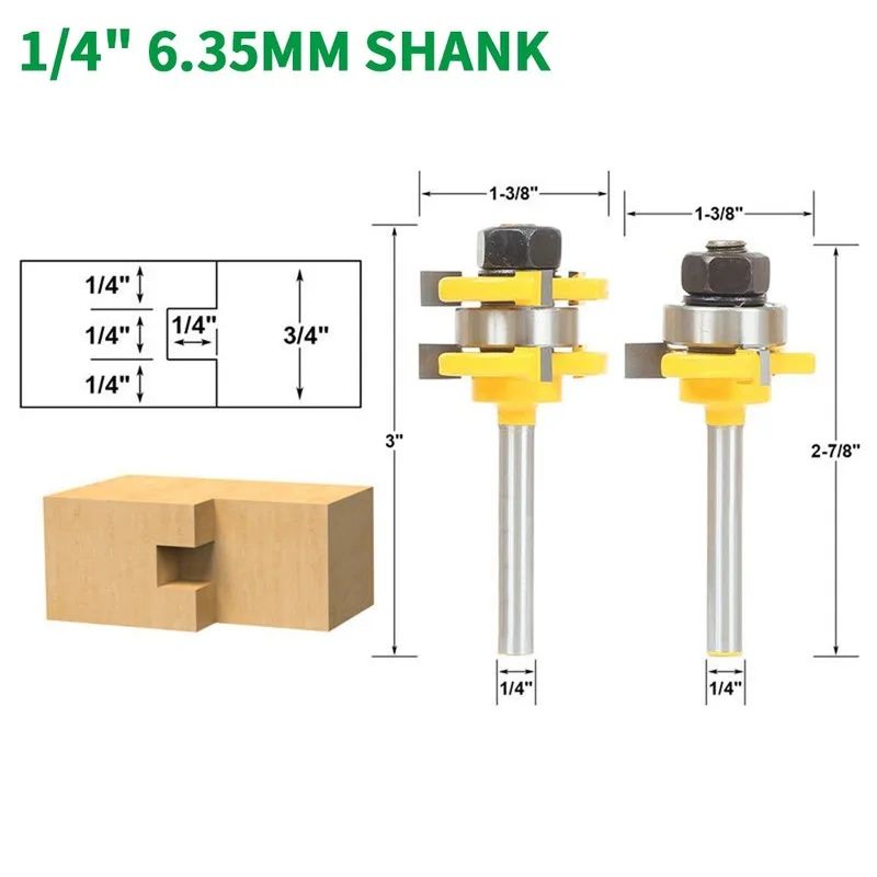 

2Pcs/Set 6.35MM 1/4" Shank T-Slot Milling Cutter Mill Tool Router Bit for Wood Tool Woodworking Carpenter Tools