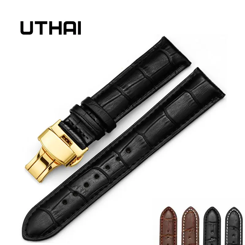 UTHAI Z06 gold двойной щелчок эластичная бабочка пряжка ремешок коровья кожа