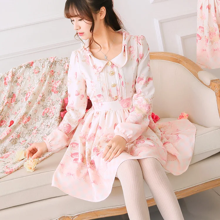 Шифоновое платье с завышенной талией бабочкой и принтом клубники|Женские платья|