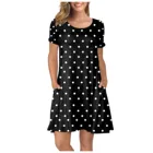 Женское винтажное Платье в горошек с карманами, повседневный мини-сарафан с коротким рукавом и круглым вырезом, летнее Платье 40 #