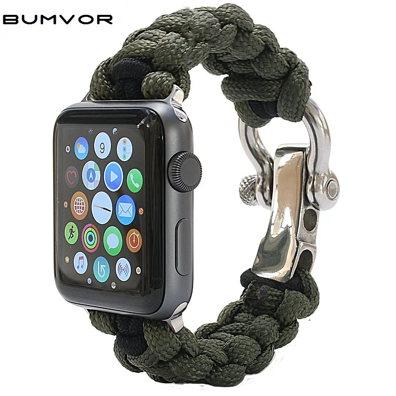 Green Ручной работы, нейлоновый ремешок для наручных часов Apple Watch, версии 5/4/3/2/1, спортивный кожаный браслет, 42 мм, длина-44 мм, ремешок для наручных часов iwatch, ремешок - Цвет ремешка: Green