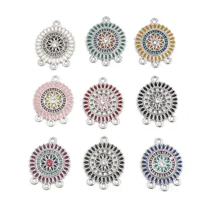 8 сезонов, разноцветные эмалевые соединители для Стразы, этнические, буддистские, круглые, подвески из серебра, украшения для самостоятельной сборки, 10 шт.